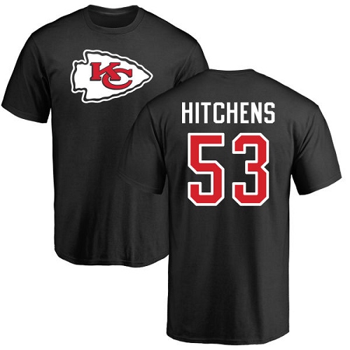 Men Kansas City Chiefs #53 Hitchens Anthony Black Name and Number Logo NFL T Shirt